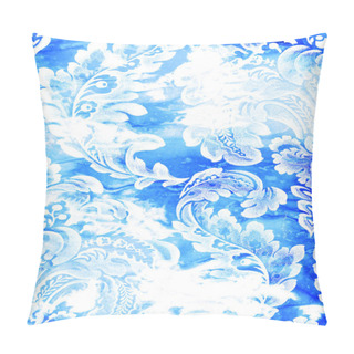 Personality  Abstract Textured Background: White Floral Patterns On Blue Backdrop Pillow Covers