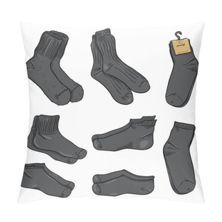 Personality  Vector Cartoon Set Of Different Style Black Socks. Pillow Covers