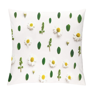 Personality  Colorful Bright Pattern Of Meadow Herbs And Flowers On White Background. Flat Lay Photo Pillow Covers