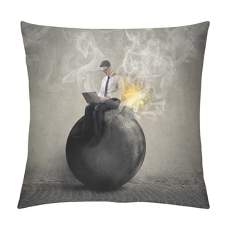 Personality  Businessman Sitting On A Bomb Pillow Covers