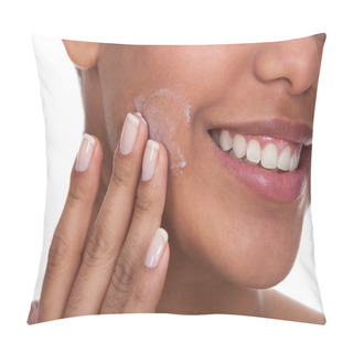 Personality  Young Woman Applying Cream On Her Face Pillow Covers