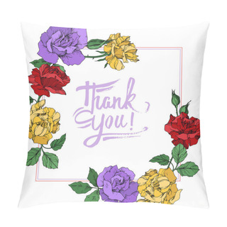 Personality  Vector Rose Floral Botanical Flowers. Black And White Engraved Ink Art. Frame Border Ornament Square. Pillow Covers