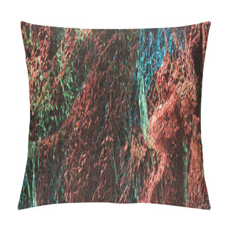 Personality  Panoramic Shot Of Abstract Background Of Textured Crumpled Foil With Colorful Lighting Pillow Covers