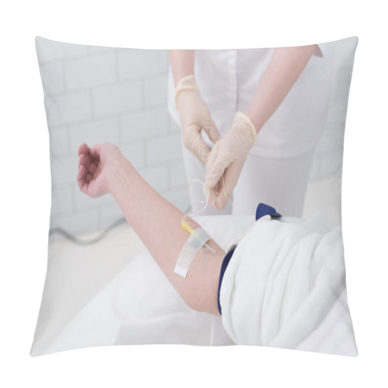 Personality  Partial View Of Woman With Drop Counter And Doctor Near By Pillow Covers
