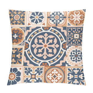 Personality  Set Of Patterned Azulejo Floor Tiles. Abstract Geometric Background. Vector Illustration, Seamless Mediterranean Pattern. Portuguese Floor Tiles Azulejo Design. Floor Cement Talavera Tiles Collection Pillow Covers