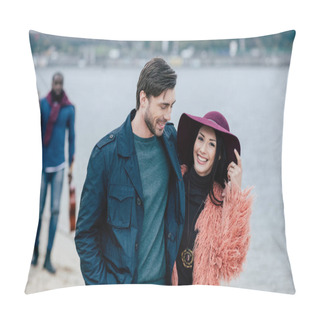 Personality  Young People Having Stroll On Beach Pillow Covers