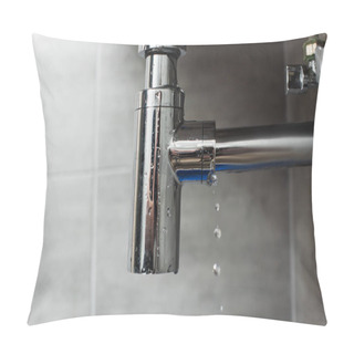 Personality  Steel Shiny Pipe With Water Drops On Grey Background Pillow Covers