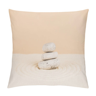 Personality  Zen Stones On Sand With Circles On Beige Background Pillow Covers