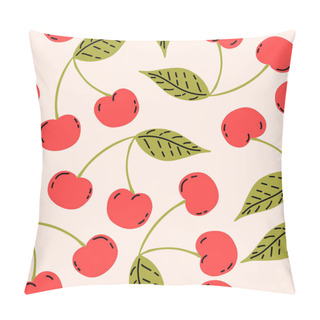 Personality  Red Cherries With Leaf, Berry Fruits Seamless Pattern Pillow Covers