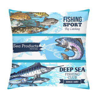 Personality  Vector Banners Of Fishing Club Or Sea Fish Product Pillow Covers