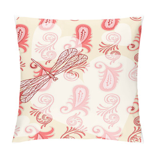Personality  Vector Transparent Hearts With Dragonfly On Seamless Paisley Pattern.4 Clipping Masks. Eps 10/ Pillow Covers