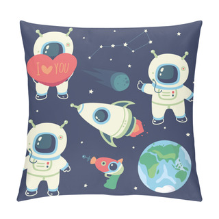 Personality  Vector Cartoon Style Cosmonaut  Set Pillow Covers