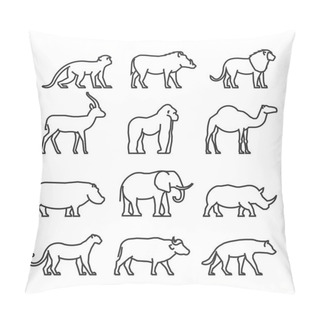 Personality  Vector Set Outline African Animals. Pillow Covers