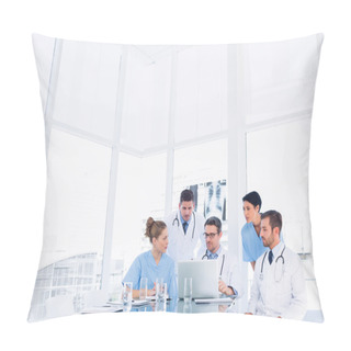 Personality  Concentrated Medical Team Using Laptop Pillow Covers