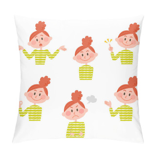 Personality  Illustration Of Various Facial Expressions Of A Woman Pillow Covers