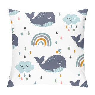 Personality  Seamless Pattern With Baby Whale, Rainbow And Cloud-  Vector Illustration, Eps Pillow Covers