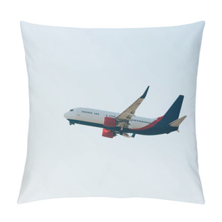 Personality  Low Angle View Of Commercial Airplane Taking Off In Clear Sky Pillow Covers