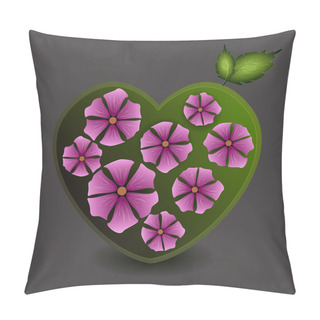 Personality  Green Heart With Flowers. Vector Illustration. Pillow Covers