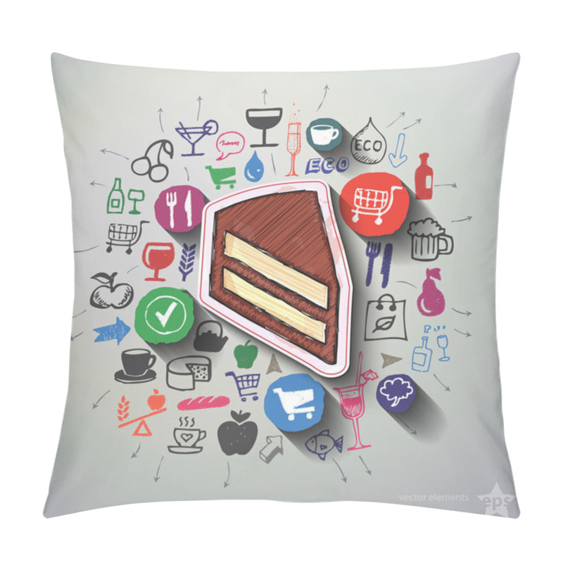 Personality  Food collage with icons background pillow covers