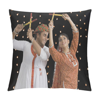 Personality  Couple Performing Dandiya Raas At Navratri Pillow Covers