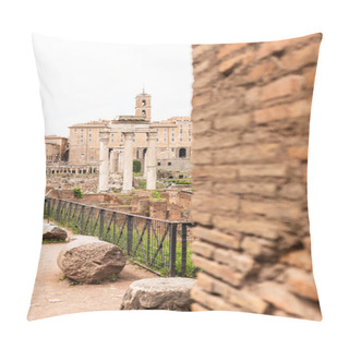 Personality  ROME, ITALY - JUNE 28, 2019: Selective Focus Of Ancient Ruined Buildings Pillow Covers