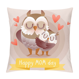 Personality  Baby And Mother Owls Together Pillow Covers