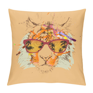 Personality  Vector Tiger Hipster Glasses Drawing, Illustration Pillow Covers