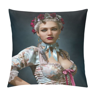 Personality  3d Computer Graphics Of A Woman With A Dress In Rococo Style (NOT AI Generated) Pillow Covers
