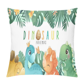 Personality  Cute Little Dinosaur With Watercolor Collection Pillow Covers