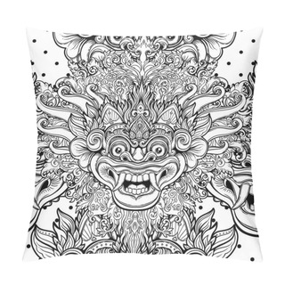 Personality  Barong. Traditional Ritual Balinese Mask. Vector Decorative Orna Pillow Covers