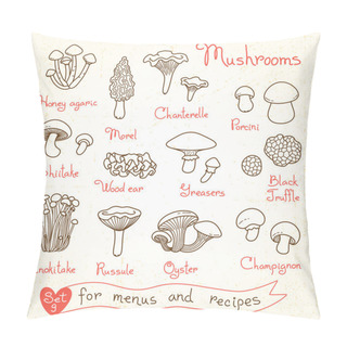 Personality  Set Drawings Of Mushrooms For Design Menus, Recipes And Packages Product. Pillow Covers