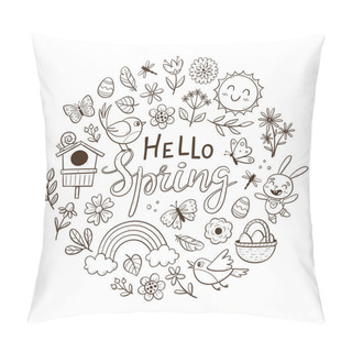 Personality  Hand Drawn Spring Background With Flowers, Butterflies And Seasonal Objects. Doodle Vector Illustration With Isolated Elements. Pillow Covers
