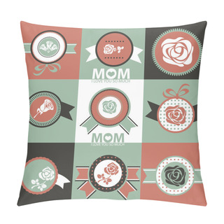 Personality  Set Of Greeting Labels For Mother's Day.Vector Illustration Pillow Covers
