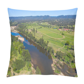 Personality  Aerial View Of The Hawkesbury River Running Through Agricultural Farmland In Regional New South Wales In Australia Pillow Covers