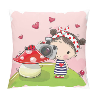 Personality  Cute Cartoon Girl With A Camera Pillow Covers