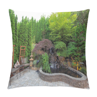 Personality  Backyard Landscaping With Waterfall Pond Pillow Covers