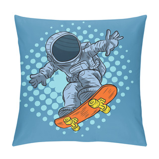Personality  Illustration Of An Astronaut In Surreal Pose On Skateboard Drawn In Retro Comic Pop Art Style. Pillow Covers