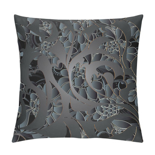 Personality  Dark Black Paisley Seamless Pattern. Vector Floral Background. Pillow Covers