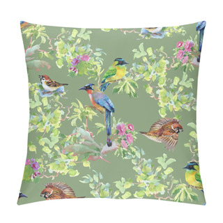 Personality  Branches With Leaves And Colorful Birds Pillow Covers