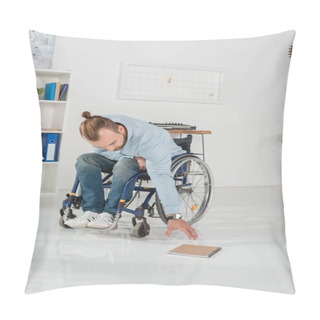 Personality  Man On Wheelchair Trying To Reach For Book Pillow Covers