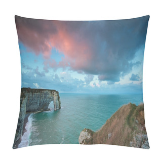 Personality  Pink Stormy Sunrise Over Cliffs In Ocean Pillow Covers