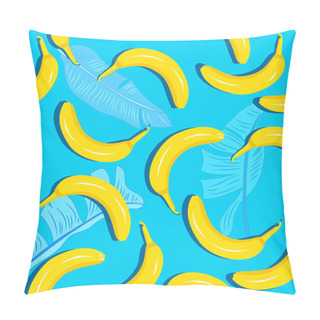 Personality  Yellow Bananas On Blue Background With Banana Leaves, Vector Sea Pillow Covers