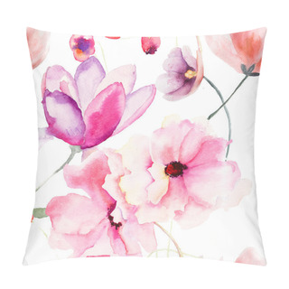 Personality  Watercolor Seamless Pattern With Pink Flowers Pillow Covers