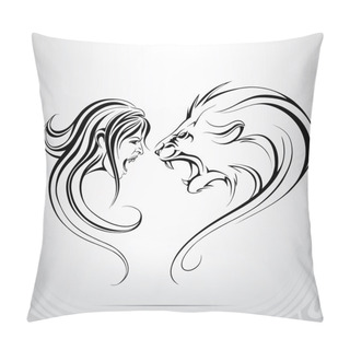Personality  Woman And  Roaring Lion Pillow Covers