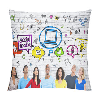 Personality  People Looking Up At Social Media Icons Pillow Covers