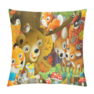 Personality  Cartoon Scene With Different Forest Animals The Forest Eating Honey Illustration For Children Pillow Covers
