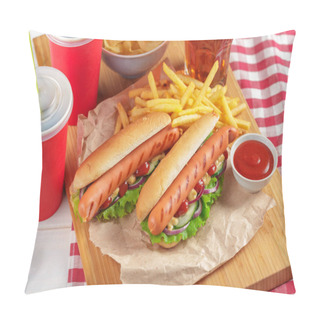 Personality  Fresh Hot Dogs On Wooden Background Pillow Covers