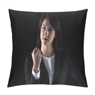 Personality  Photo Of Serious Business Woman Showing Fist Pillow Covers