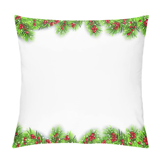Personality  Illustration Holiday Frame With Fir Branches And Holly Berries, Copy Space For Your Text - Vector Pillow Covers