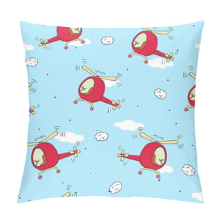 Personality  Cute Seamless Pattern With Helicopter Cartoon Hand Drawn Vector Illustration Pillow Covers
